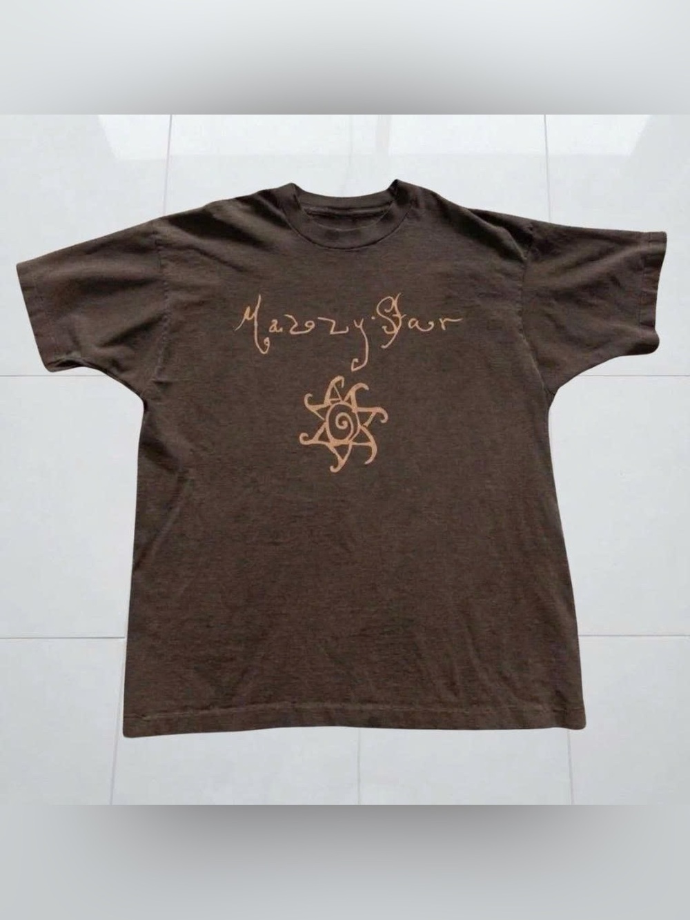Vintage Brown Mazzy Star Tee with Tan Graphic Script
